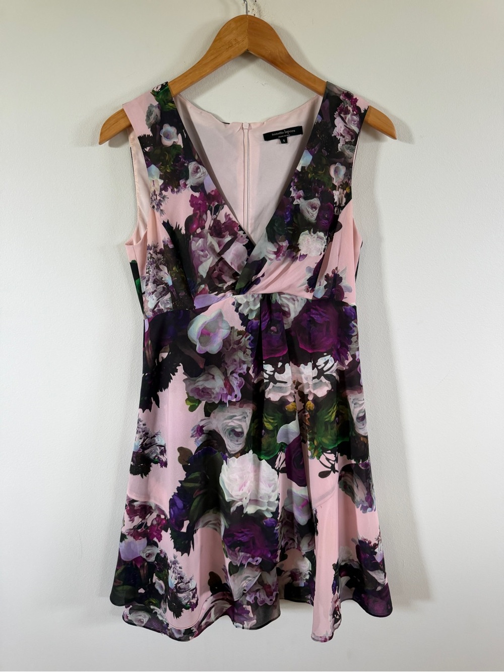 Nanette Lepore Pink Floral V-Neck Sleeveless Mini Dress size 6